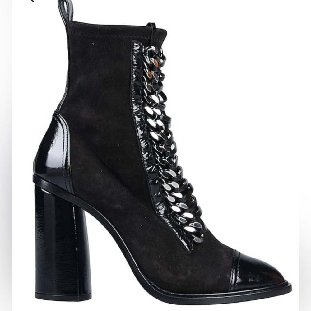 CASADEI Lace Up Chain Detail Suede Leather Combat Boot Bootie Black IT 40 NIB